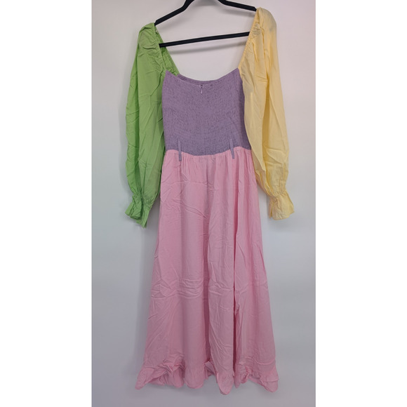 NWD Olivia Rubin Colorblock Smock Long Sleeve Maxi Dress US 8 No Belt #1H457 - Picture 6 of 9